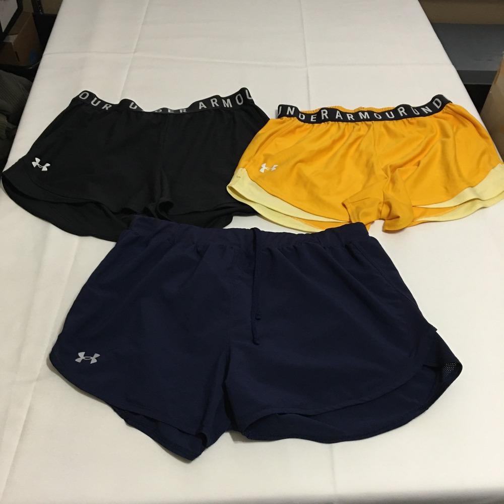 Lot of 3 Under Armour Athletic Shorts Womens Large Black Yellow Navy Running